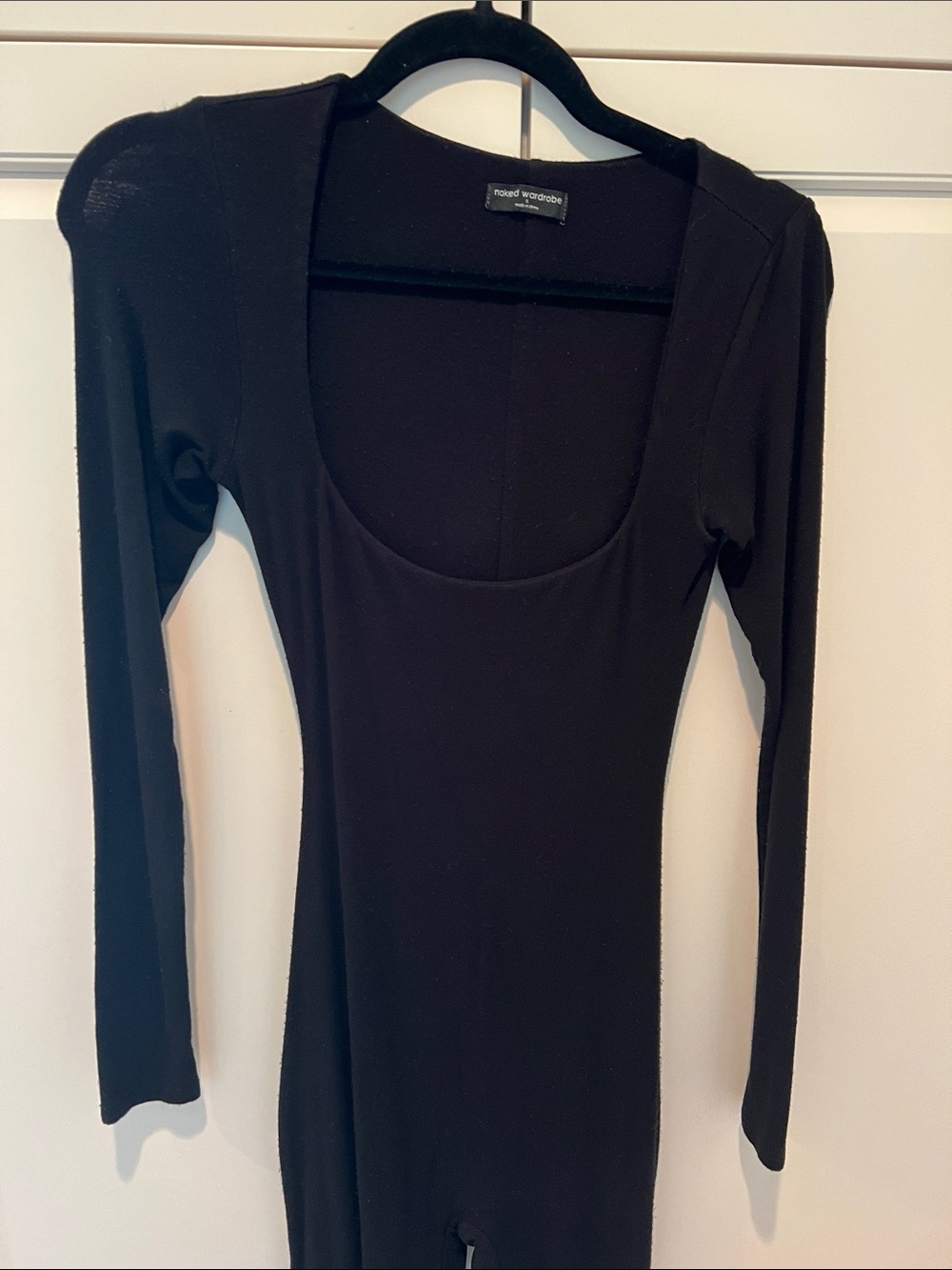 naked wardrobe Black Long-Sleeve Unitard Leggings Jumpsuit S